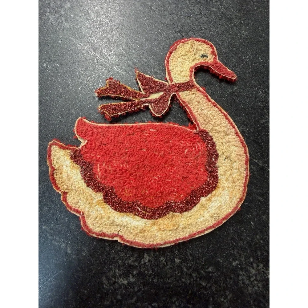 Vtg Christmas Swan Duck Sew On Patch Red White Glitter Applique 5